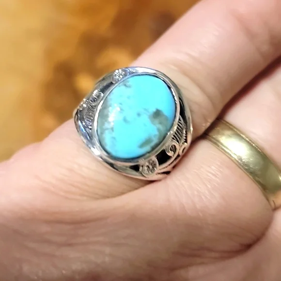Arizona Turquoise 925 Sterling Silver Statement Wife Ring US 7.5 Valentines Day
